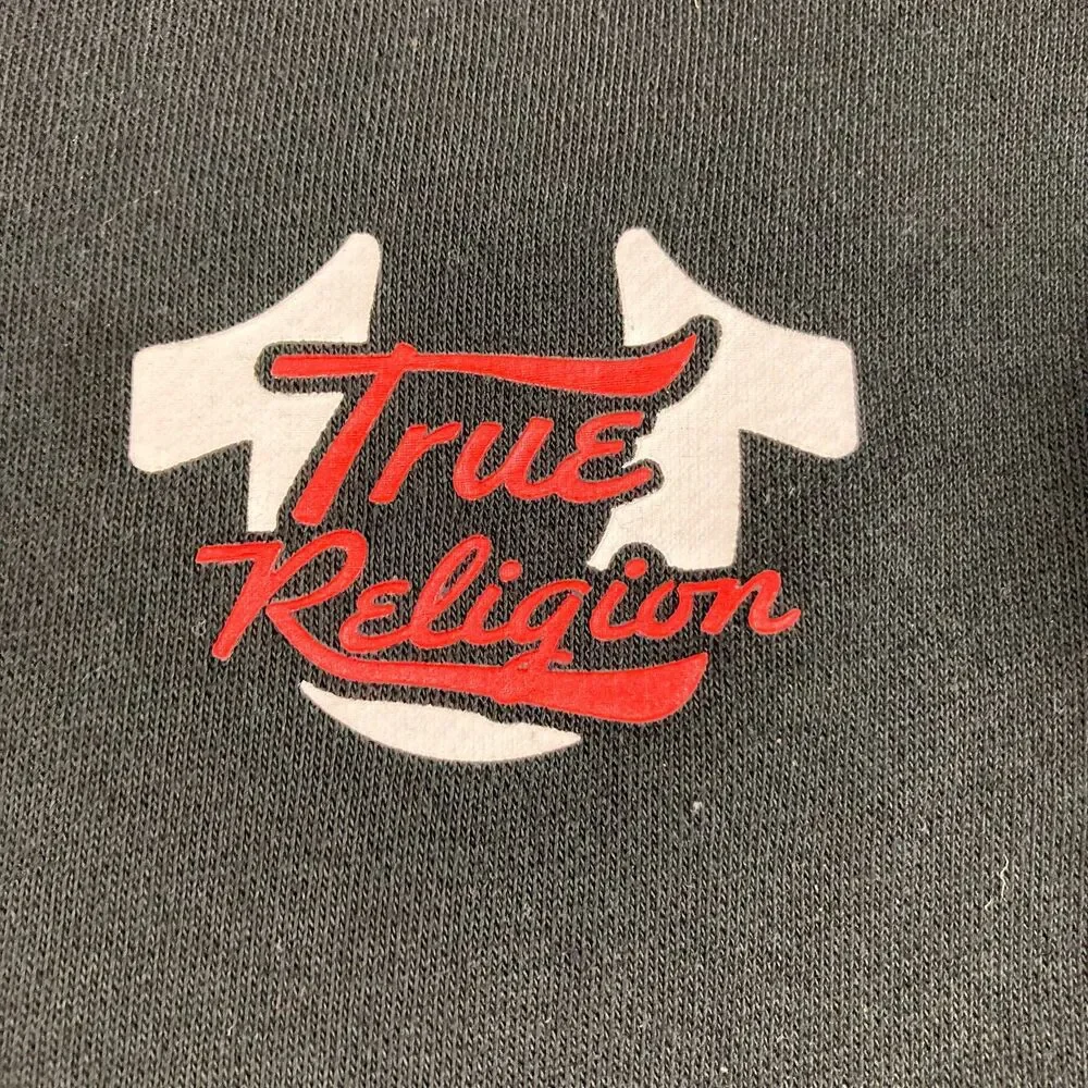 True Religion Mens Medium Black Full Zip Hoodie Buddha Graphic Fleece
